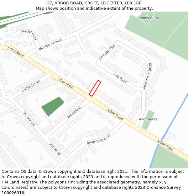 37, ARBOR ROAD, CROFT, LEICESTER, LE9 3GB: Location map and indicative extent of plot