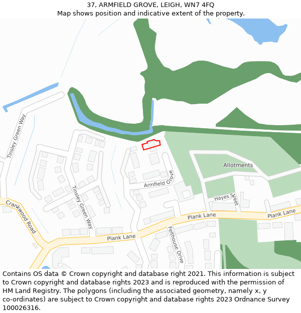 37, ARMFIELD GROVE, LEIGH, WN7 4FQ: Location map and indicative extent of plot