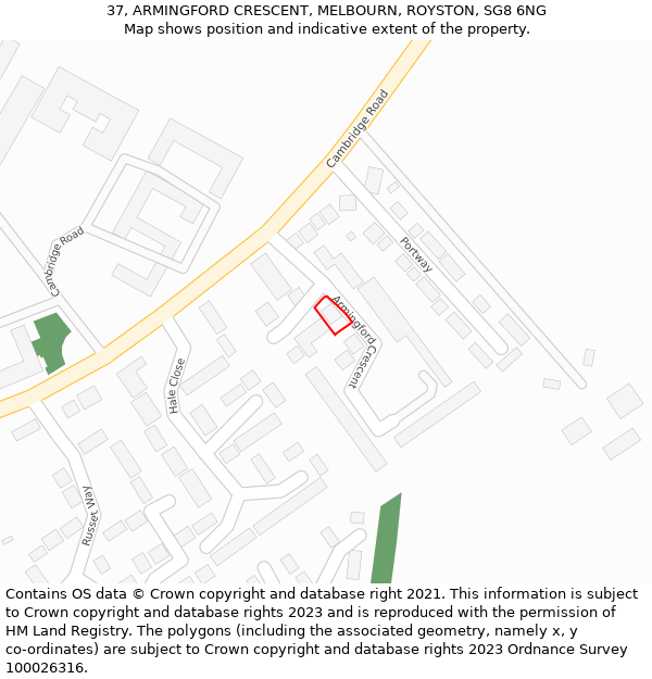 37, ARMINGFORD CRESCENT, MELBOURN, ROYSTON, SG8 6NG: Location map and indicative extent of plot