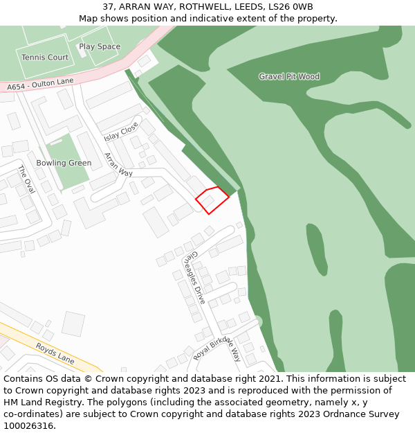 37, ARRAN WAY, ROTHWELL, LEEDS, LS26 0WB: Location map and indicative extent of plot