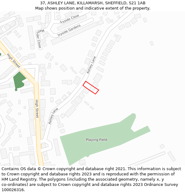 37, ASHLEY LANE, KILLAMARSH, SHEFFIELD, S21 1AB: Location map and indicative extent of plot