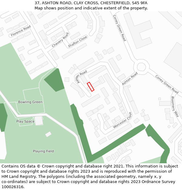 37, ASHTON ROAD, CLAY CROSS, CHESTERFIELD, S45 9FA: Location map and indicative extent of plot