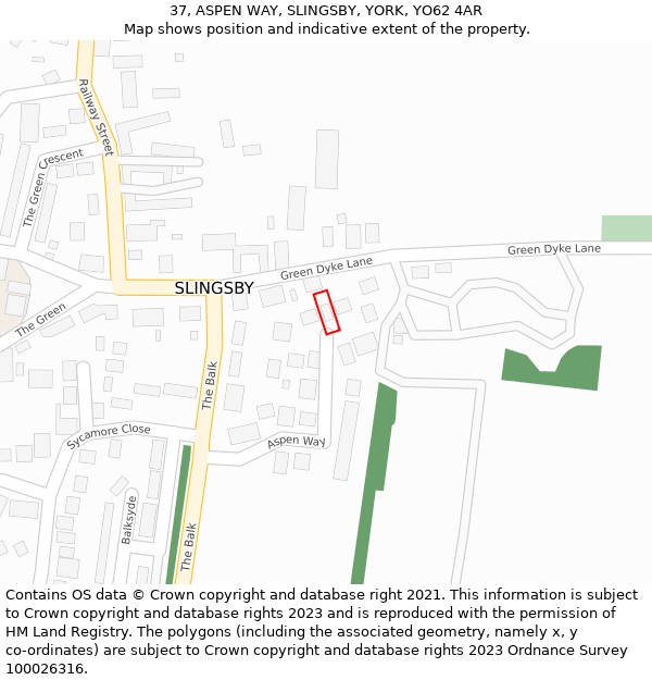 37, ASPEN WAY, SLINGSBY, YORK, YO62 4AR: Location map and indicative extent of plot