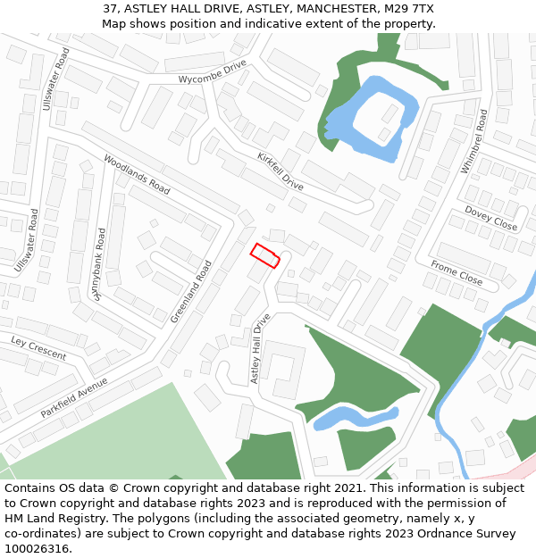 37, ASTLEY HALL DRIVE, ASTLEY, MANCHESTER, M29 7TX: Location map and indicative extent of plot