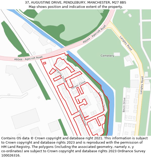 37, AUGUSTINE DRIVE, PENDLEBURY, MANCHESTER, M27 8BS: Location map and indicative extent of plot