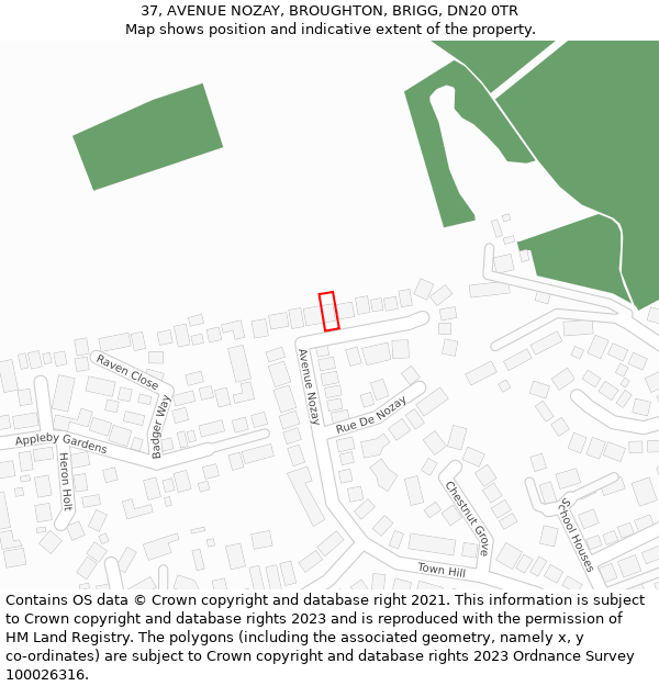 37, AVENUE NOZAY, BROUGHTON, BRIGG, DN20 0TR: Location map and indicative extent of plot