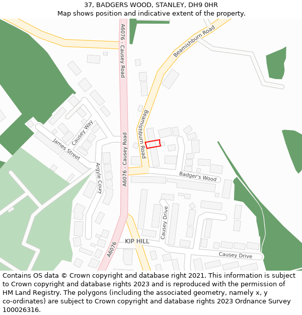 37, BADGERS WOOD, STANLEY, DH9 0HR: Location map and indicative extent of plot
