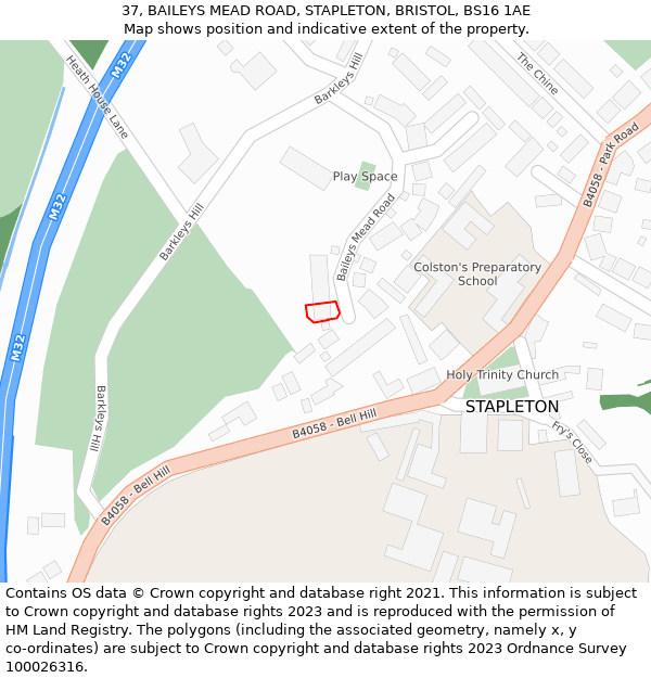 37, BAILEYS MEAD ROAD, STAPLETON, BRISTOL, BS16 1AE: Location map and indicative extent of plot