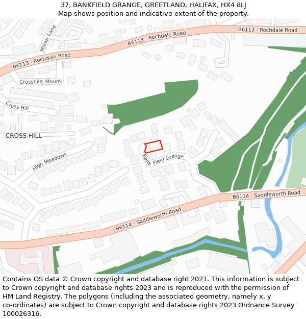 37, BANKFIELD GRANGE, GREETLAND, HALIFAX, HX4 8LJ: Location map and indicative extent of plot