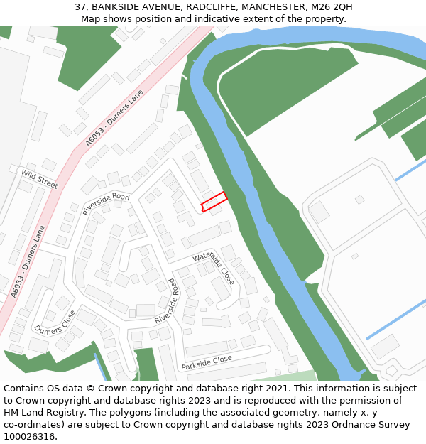 37, BANKSIDE AVENUE, RADCLIFFE, MANCHESTER, M26 2QH: Location map and indicative extent of plot