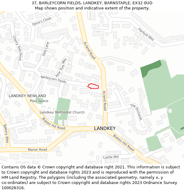 37, BARLEYCORN FIELDS, LANDKEY, BARNSTAPLE, EX32 0UD: Location map and indicative extent of plot