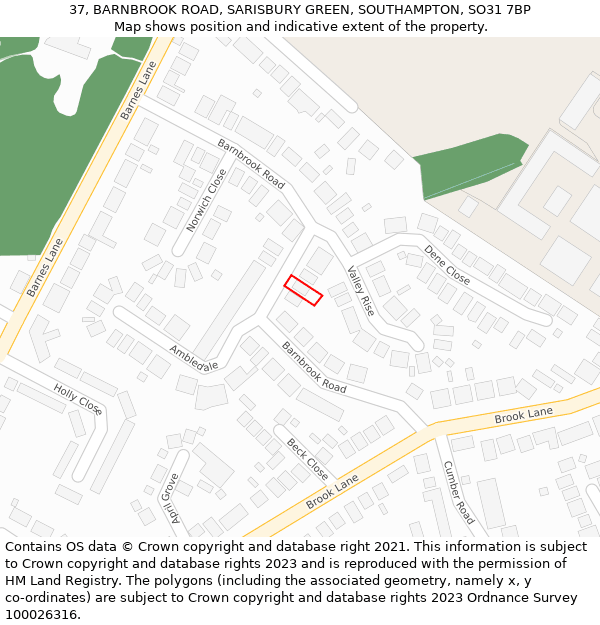 37, BARNBROOK ROAD, SARISBURY GREEN, SOUTHAMPTON, SO31 7BP: Location map and indicative extent of plot