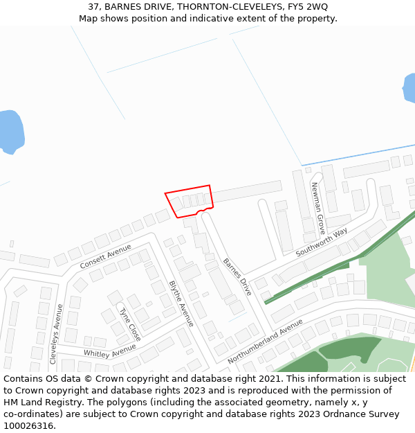 37, BARNES DRIVE, THORNTON-CLEVELEYS, FY5 2WQ: Location map and indicative extent of plot