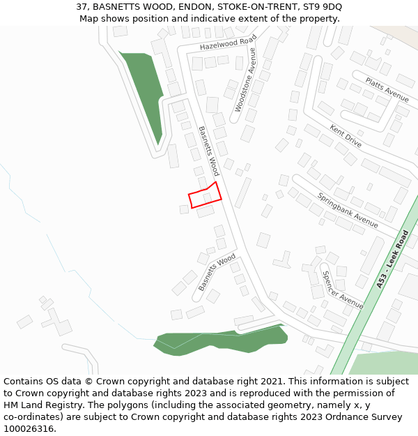 37, BASNETTS WOOD, ENDON, STOKE-ON-TRENT, ST9 9DQ: Location map and indicative extent of plot