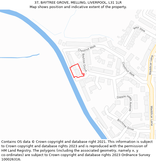 37, BAYTREE GROVE, MELLING, LIVERPOOL, L31 1LR: Location map and indicative extent of plot