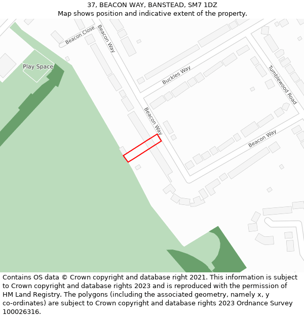 37, BEACON WAY, BANSTEAD, SM7 1DZ: Location map and indicative extent of plot