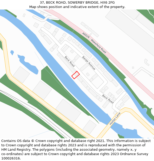 37, BECK ROAD, SOWERBY BRIDGE, HX6 2FG: Location map and indicative extent of plot