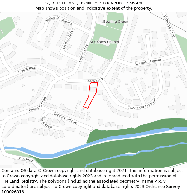 37, BEECH LANE, ROMILEY, STOCKPORT, SK6 4AF: Location map and indicative extent of plot