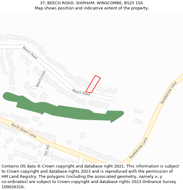 37, BEECH ROAD, SHIPHAM, WINSCOMBE, BS25 1SA: Location map and indicative extent of plot