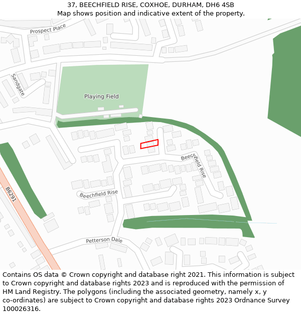 37, BEECHFIELD RISE, COXHOE, DURHAM, DH6 4SB: Location map and indicative extent of plot