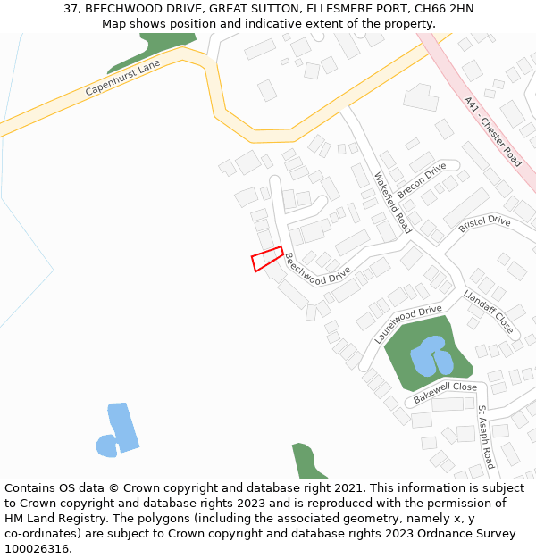 37, BEECHWOOD DRIVE, GREAT SUTTON, ELLESMERE PORT, CH66 2HN: Location map and indicative extent of plot