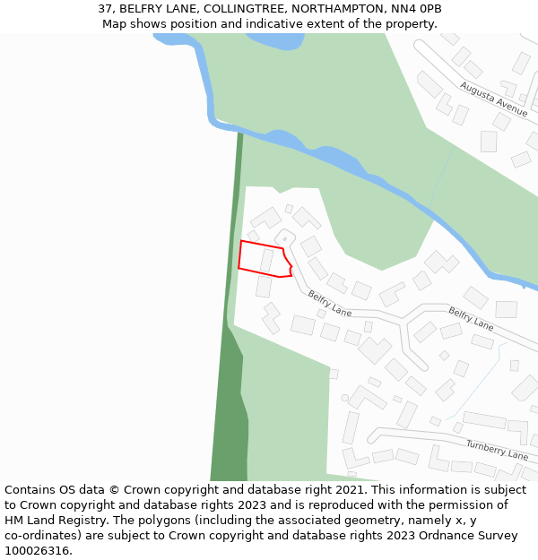 37, BELFRY LANE, COLLINGTREE, NORTHAMPTON, NN4 0PB: Location map and indicative extent of plot