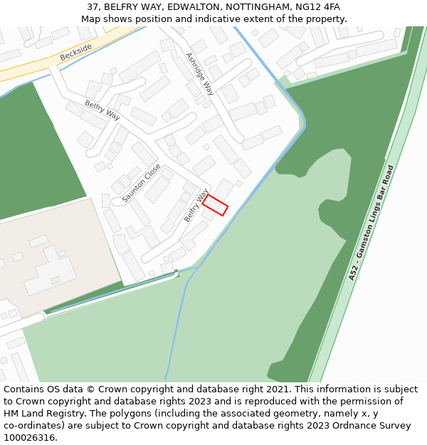 37, BELFRY WAY, EDWALTON, NOTTINGHAM, NG12 4FA: Location map and indicative extent of plot