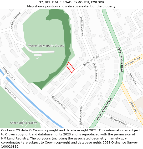 37, BELLE VUE ROAD, EXMOUTH, EX8 3DP: Location map and indicative extent of plot