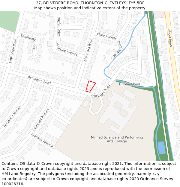 37, BELVEDERE ROAD, THORNTON-CLEVELEYS, FY5 5DF: Location map and indicative extent of plot