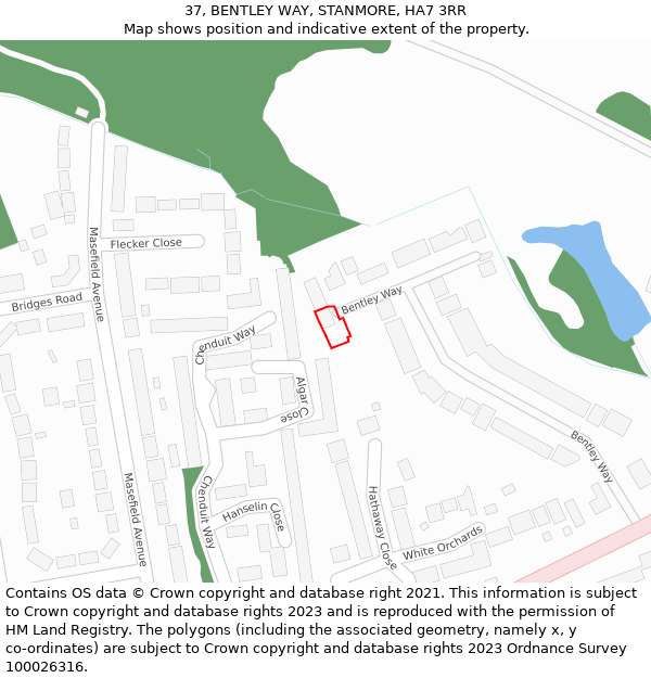 37, BENTLEY WAY, STANMORE, HA7 3RR: Location map and indicative extent of plot