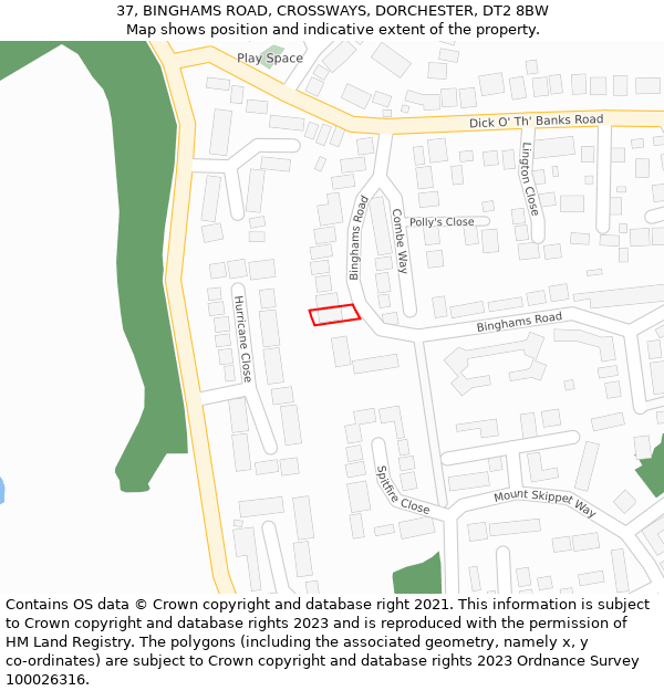 37, BINGHAMS ROAD, CROSSWAYS, DORCHESTER, DT2 8BW: Location map and indicative extent of plot