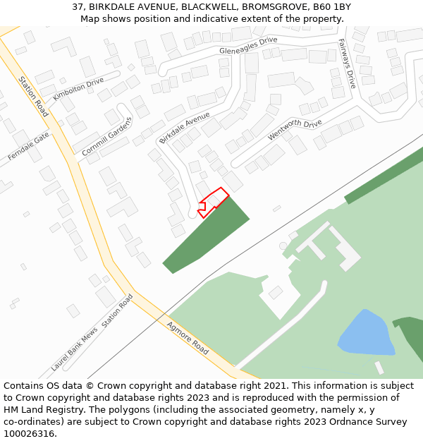 37, BIRKDALE AVENUE, BLACKWELL, BROMSGROVE, B60 1BY: Location map and indicative extent of plot