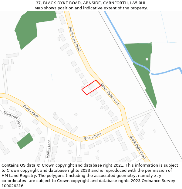 37, BLACK DYKE ROAD, ARNSIDE, CARNFORTH, LA5 0HL: Location map and indicative extent of plot