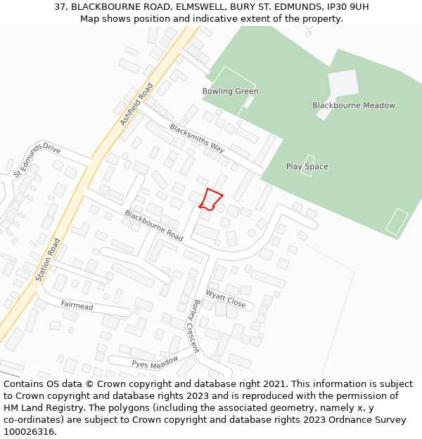 37, BLACKBOURNE ROAD, ELMSWELL, BURY ST. EDMUNDS, IP30 9UH: Location map and indicative extent of plot