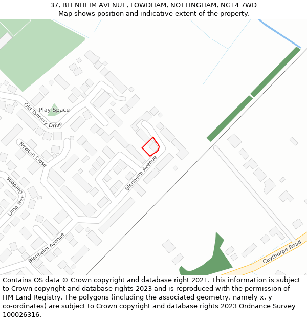 37, BLENHEIM AVENUE, LOWDHAM, NOTTINGHAM, NG14 7WD: Location map and indicative extent of plot