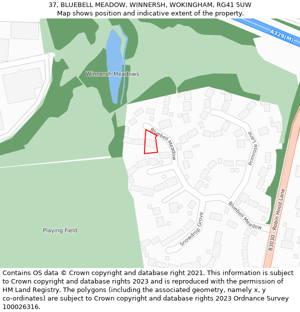 37, BLUEBELL MEADOW, WINNERSH, WOKINGHAM, RG41 5UW: Location map and indicative extent of plot