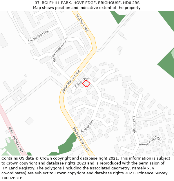 37, BOLEHILL PARK, HOVE EDGE, BRIGHOUSE, HD6 2RS: Location map and indicative extent of plot