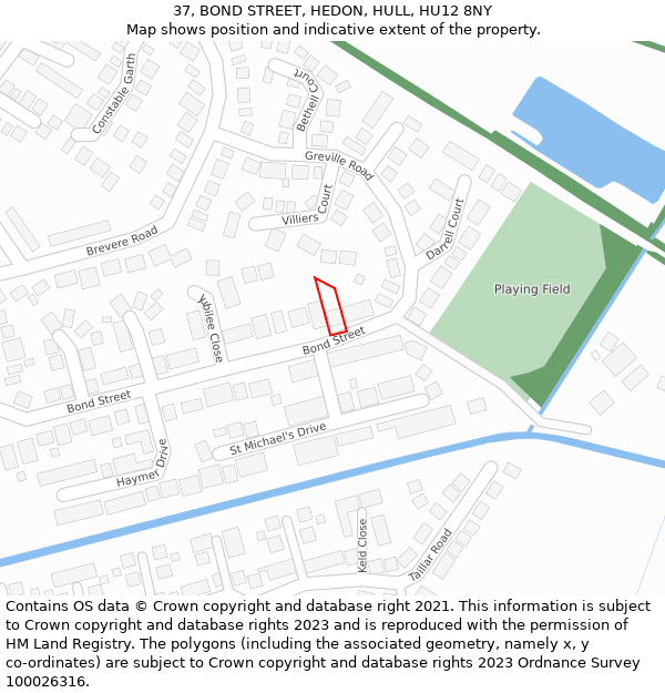 37, BOND STREET, HEDON, HULL, HU12 8NY: Location map and indicative extent of plot
