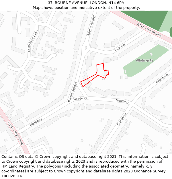 37, BOURNE AVENUE, LONDON, N14 6PA: Location map and indicative extent of plot