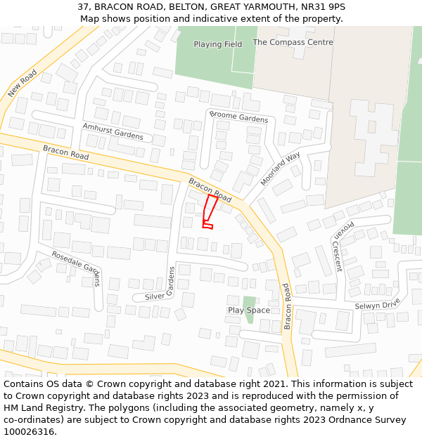 37, BRACON ROAD, BELTON, GREAT YARMOUTH, NR31 9PS: Location map and indicative extent of plot