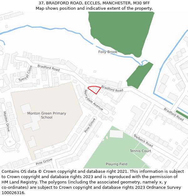 37, BRADFORD ROAD, ECCLES, MANCHESTER, M30 9FF: Location map and indicative extent of plot