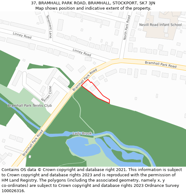 37, BRAMHALL PARK ROAD, BRAMHALL, STOCKPORT, SK7 3JN: Location map and indicative extent of plot