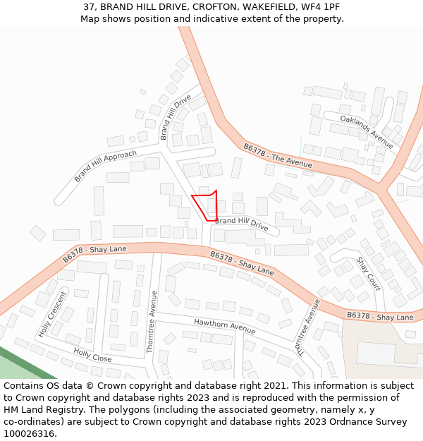 37, BRAND HILL DRIVE, CROFTON, WAKEFIELD, WF4 1PF: Location map and indicative extent of plot