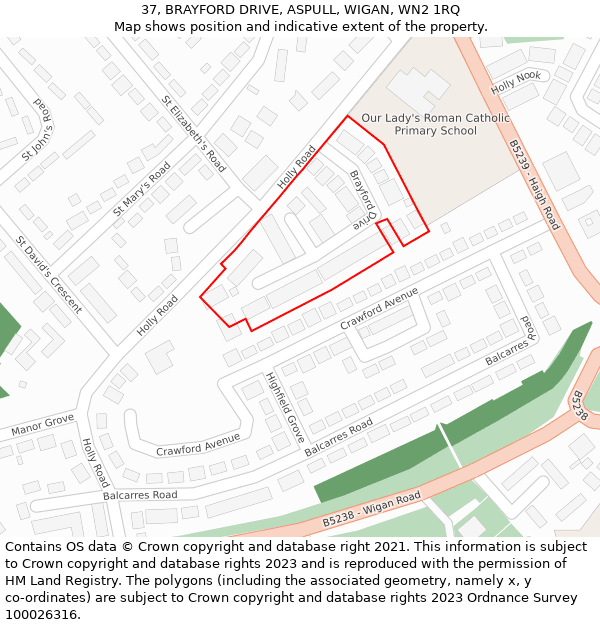 37, BRAYFORD DRIVE, ASPULL, WIGAN, WN2 1RQ: Location map and indicative extent of plot