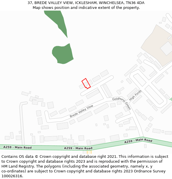 37, BREDE VALLEY VIEW, ICKLESHAM, WINCHELSEA, TN36 4DA: Location map and indicative extent of plot