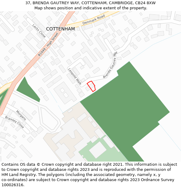 37, BRENDA GAUTREY WAY, COTTENHAM, CAMBRIDGE, CB24 8XW: Location map and indicative extent of plot