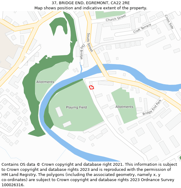 37, BRIDGE END, EGREMONT, CA22 2RE: Location map and indicative extent of plot