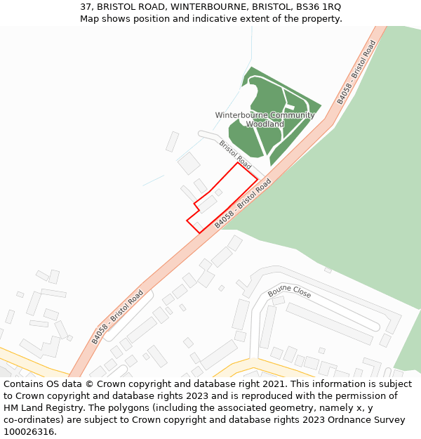 37, BRISTOL ROAD, WINTERBOURNE, BRISTOL, BS36 1RQ: Location map and indicative extent of plot