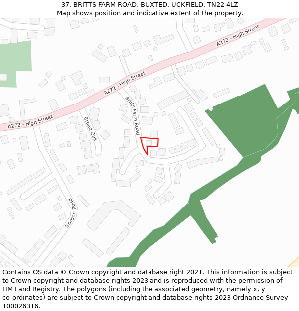 37, BRITTS FARM ROAD, BUXTED, UCKFIELD, TN22 4LZ: Location map and indicative extent of plot