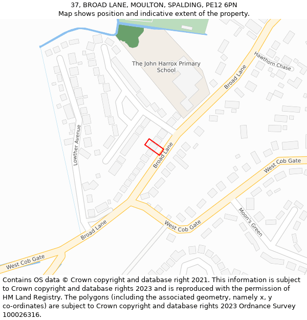 37, BROAD LANE, MOULTON, SPALDING, PE12 6PN: Location map and indicative extent of plot